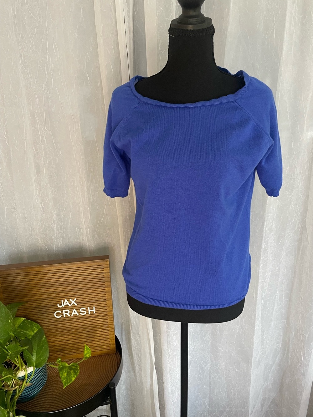 Joseph A Cobalt Blue Short Sleeve Boatneck Top